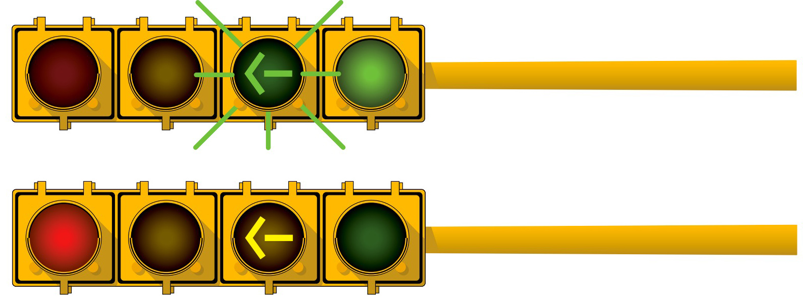 red traffic light with a green arrow