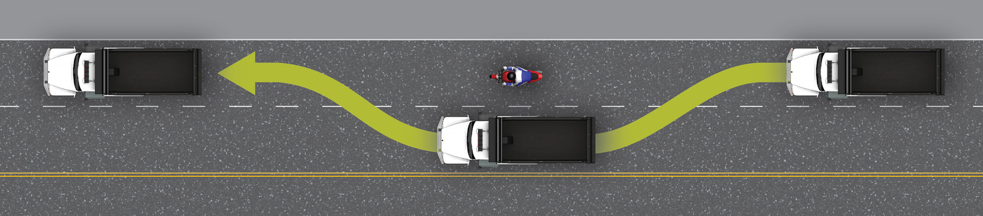 Demonstration of how a large commerical vehicle should pass another vehicle