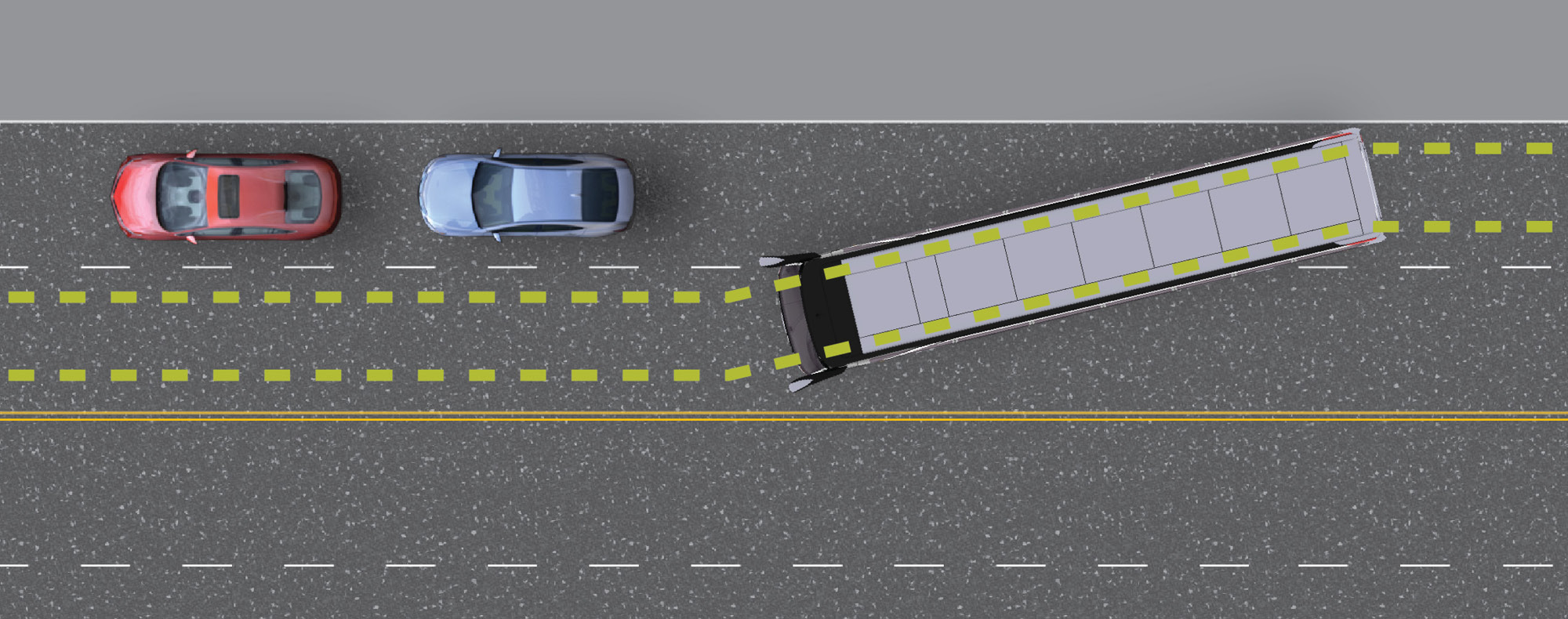 The track a large vehicle should follow when leaving the curb