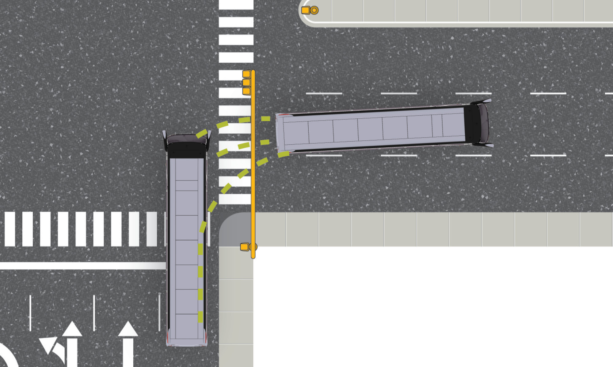 Making a right turn while not hitting the curb with the rear wheels